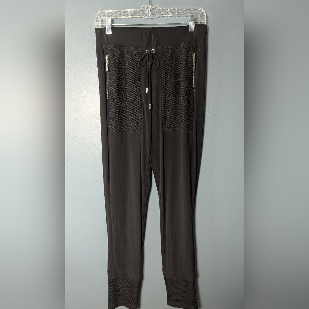 Joseph Ribkoff Black Mesh Net Jogger Pants Women's Size 4 Gothcore Grunge